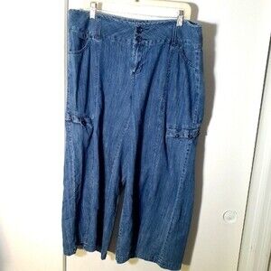 culottes 70s 80s Vintage Venezia blue denim jeans pants skirt 18 wide leg goucho